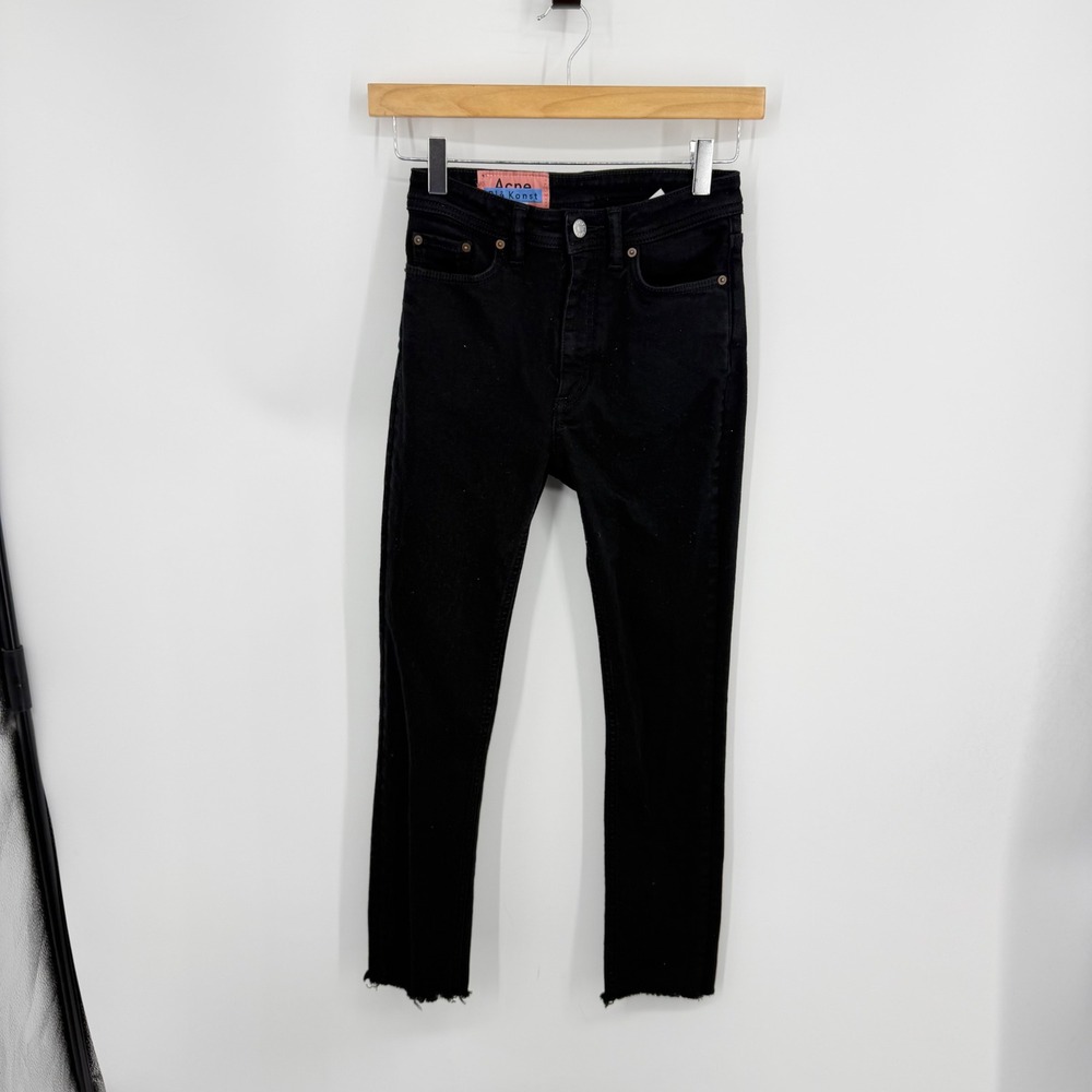 Acne Studios Bla Konst Skinny Jeans Womens 24 Black High Rise Raw Hem Denim